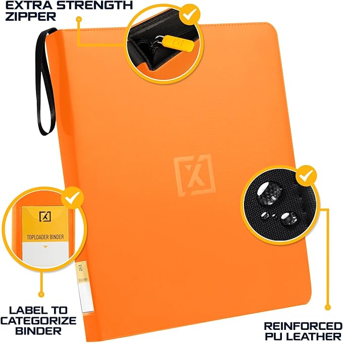 Toploader Binder Orange | Holds 252 Toploaders | 20 Toploaders INCLUDED | 9-Pocket | Ringless Double-Sided Pockets