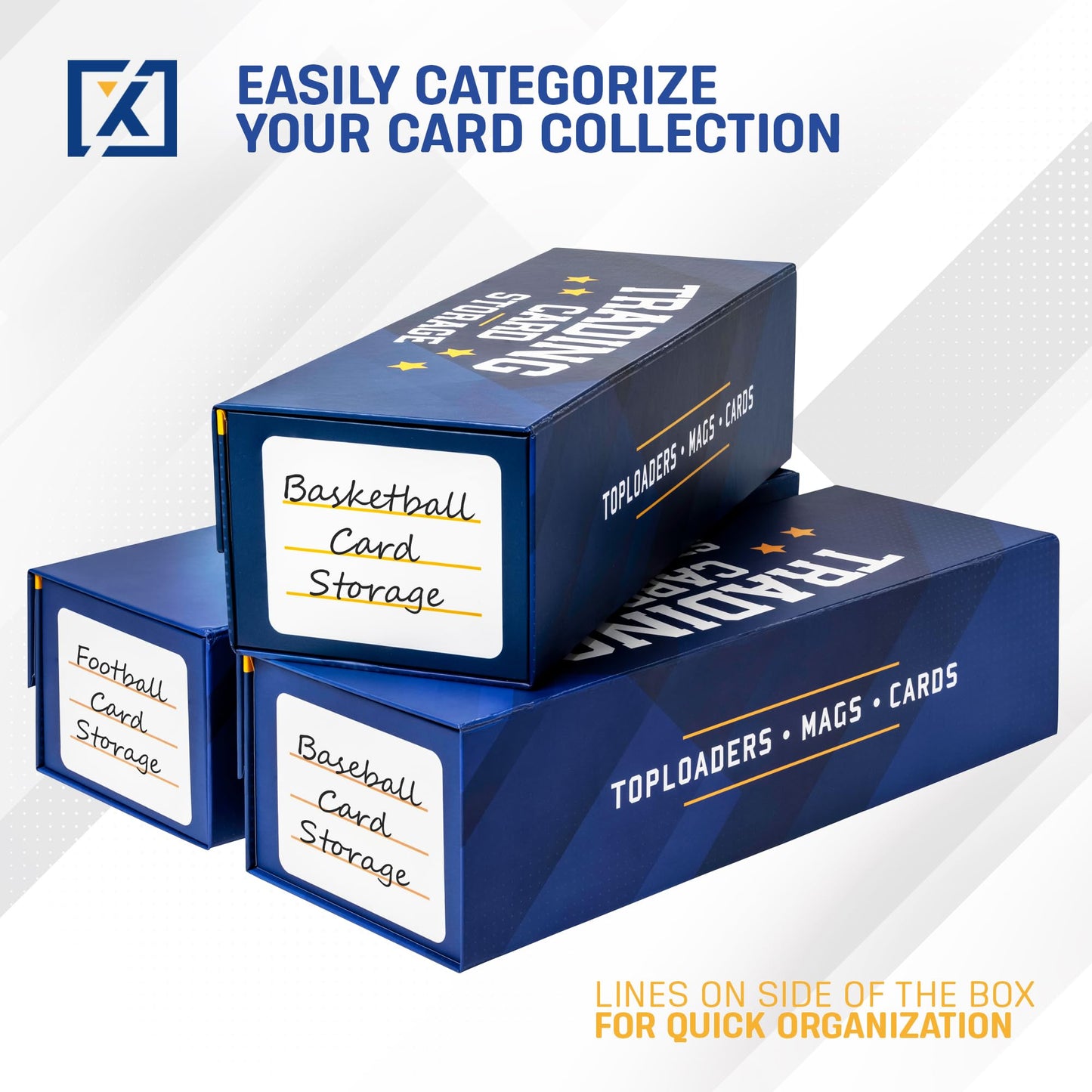 Easy Fold Trading Card Storage Box - 3 PACK, Fits 800 Cards, 200 Toploaders, or 50 One Touch | Magnetic Lid