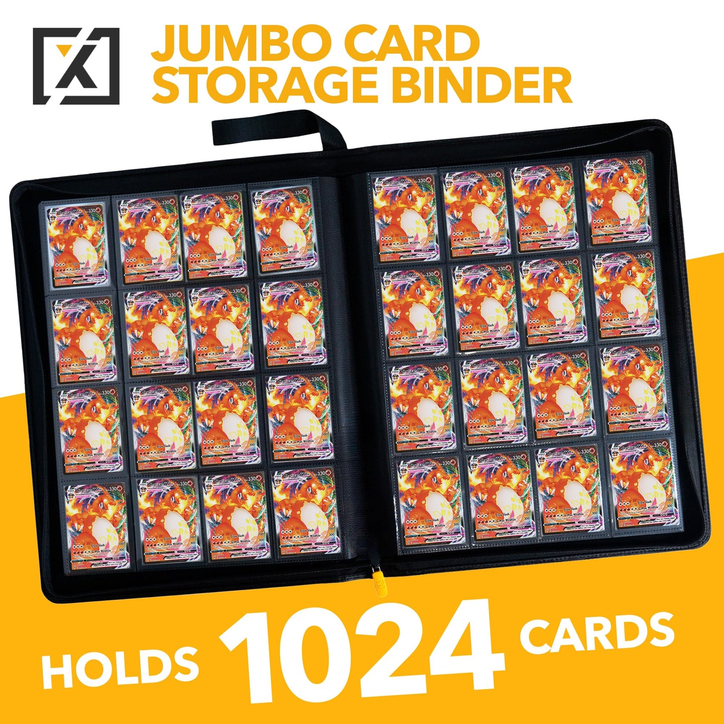 Jumbo 16-Pocket Card Binder – Holds 1000+ Cards | Includes 200 Sleeves | Fits TCG, Sports, MTG