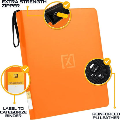 Toploader Binder Orange | Holds 252 Toploaders | 20 Toploaders INCLUDED | 9-Pocket | Ringless Double-Sided Pockets