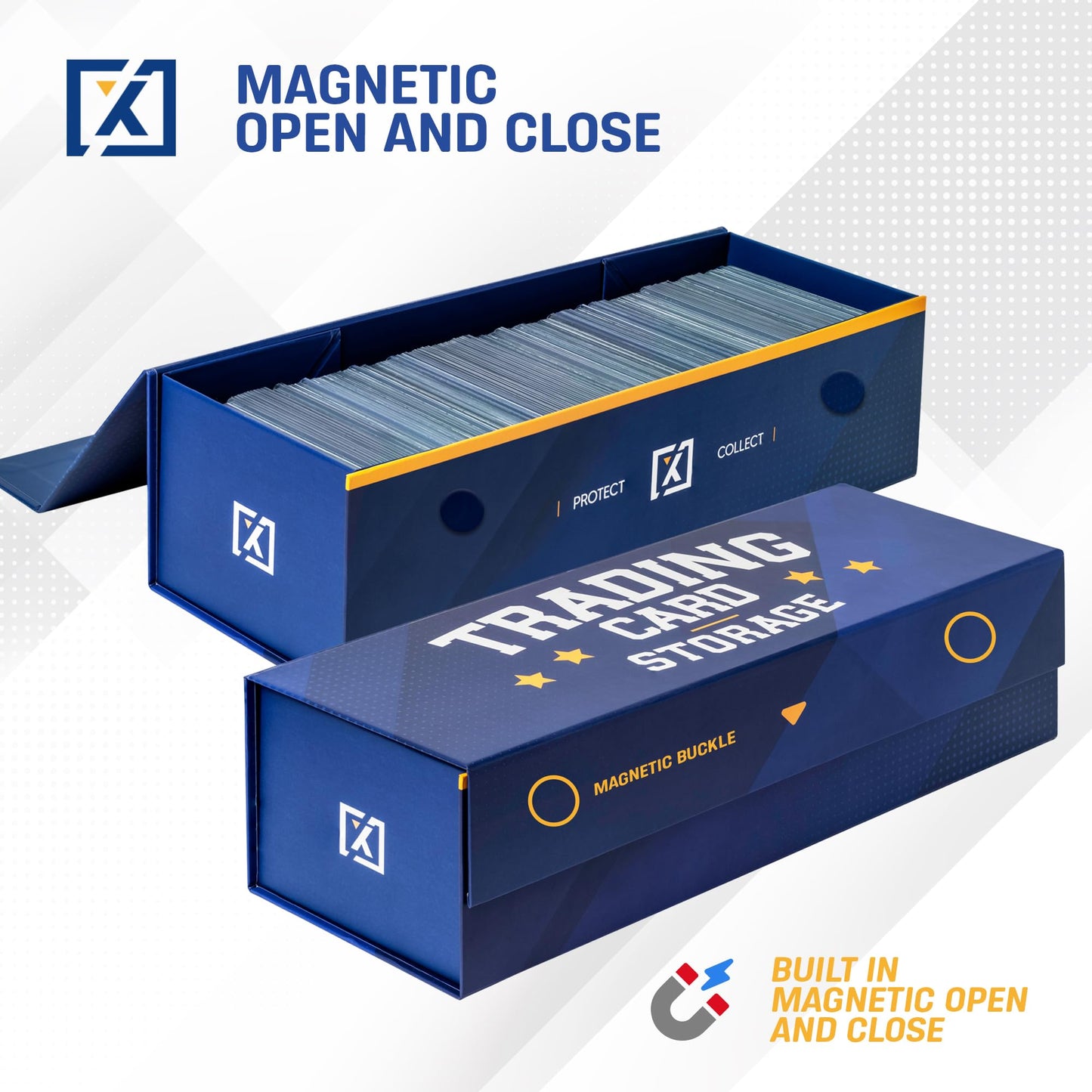 Easy Fold Trading Card Storage Box - 3 PACK, Fits 800 Cards, 200 Toploaders, or 50 One Touch | Magnetic Lid