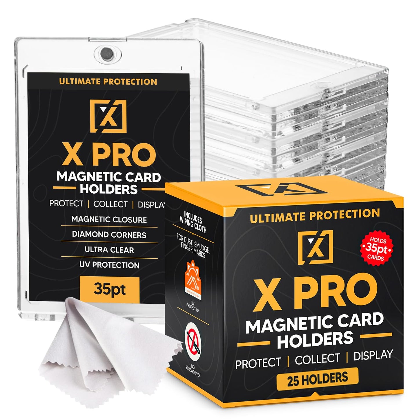 35PT Magnetic Card Holder [25 Pack] - One Touch Card Holder - Cleaning Cloth Included
