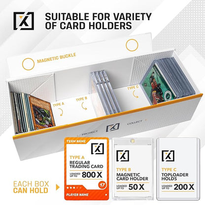 Easy Fold Trading Card Storage Box - 3 PACK, Fits 800 Cards, 200 Toploaders, or 50 One Touch | Magnetic Lid
