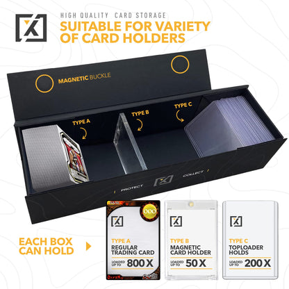 Easy Fold Trading Card Storage Box - 3 PACK, Fits 800 Cards, 200 Toploaders, or 50 One Touch | Magnetic Lid, Comes with Labels