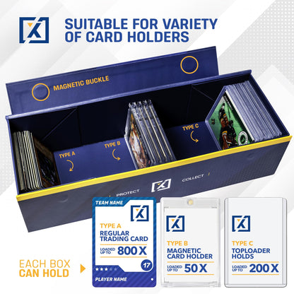 Easy Fold Trading Card Storage Box - 3 PACK, Fits 800 Cards, 200 Toploaders, or 50 One Touch | Magnetic Lid