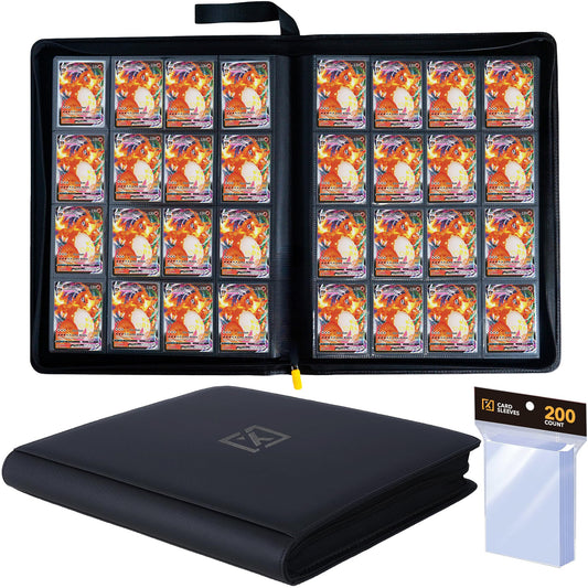 Jumbo 16-Pocket Card Binder – Holds 1000+ Cards | Includes 200 Sleeves | Fits TCG, Sports, MTG
