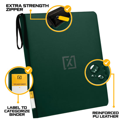 Green Toploader Binder | Holds 252 Toploaders | 20 Toploaders INCLUDED