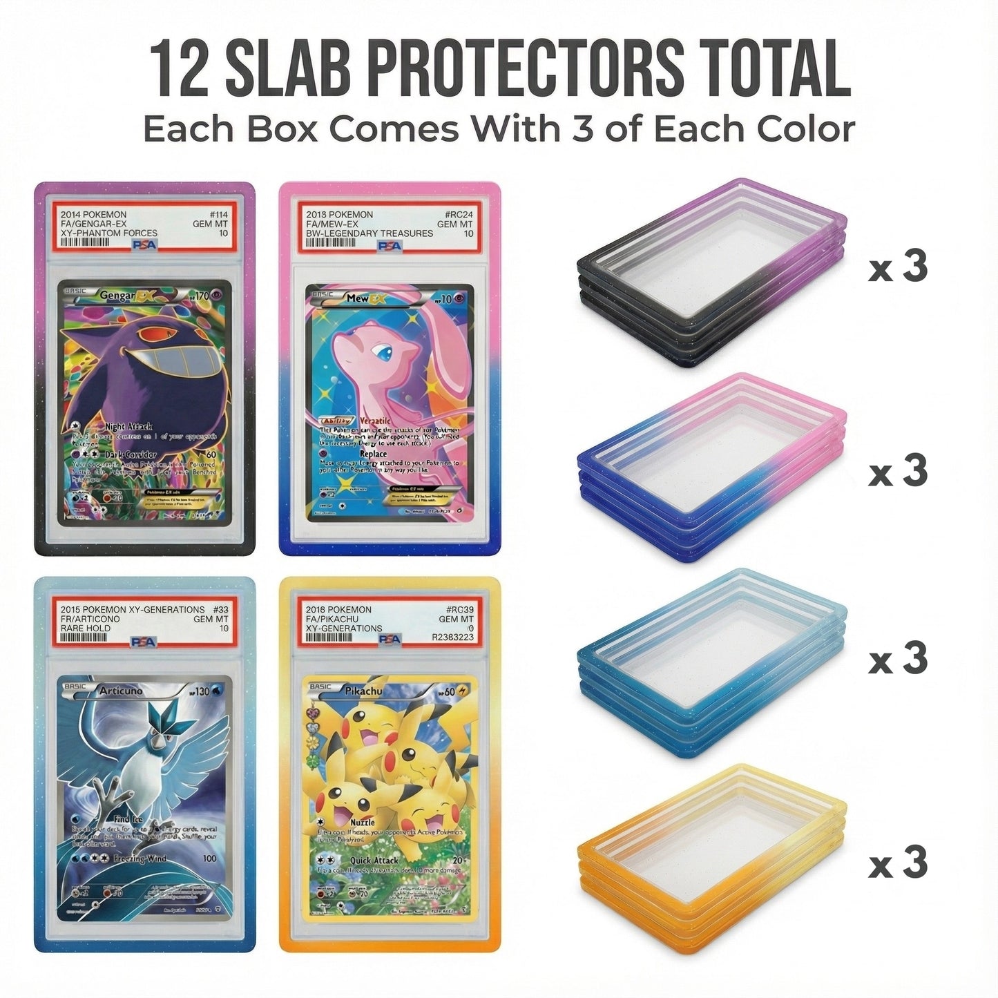 X PRO PSA Slab Protector - 12 Pack PSA Slab Guards - 4 Elemental Gradient Colors Included - Durable TPU Bumper Guards - Stackable & Secure Graded Card Guard